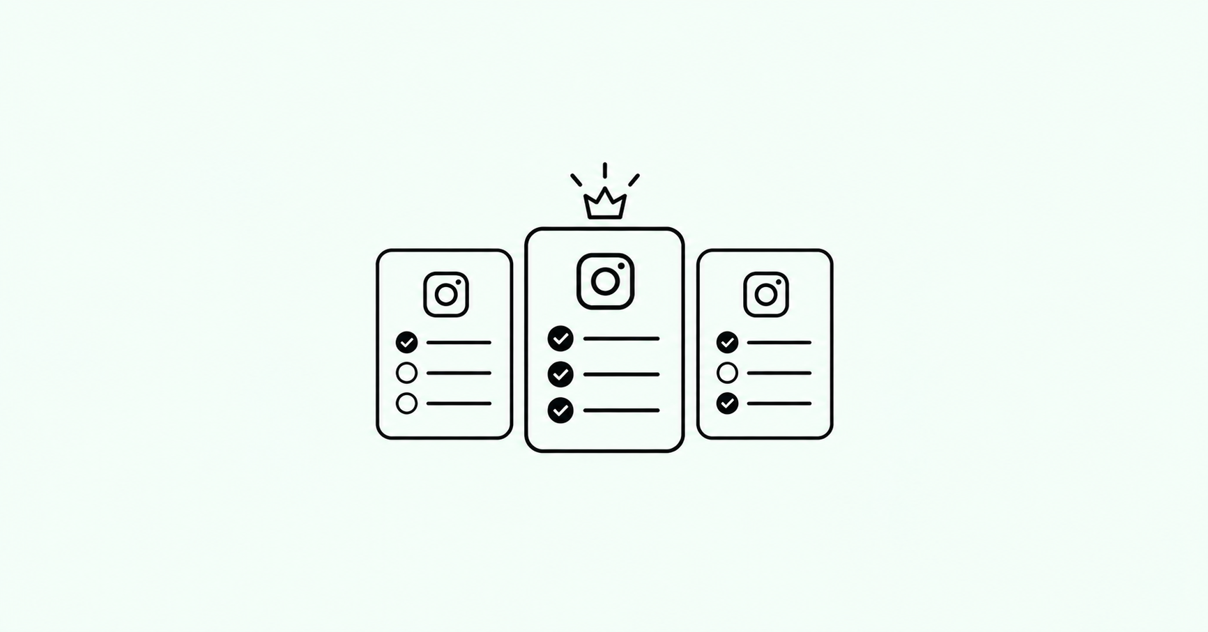 Three Instagram tool cards side by side, with a crown over the one that ticks every box