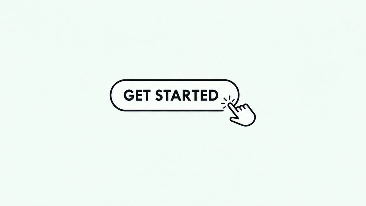 A "Get started" button with a pointing hand about to click it